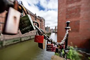 Secure Prints: Love locks, Speicherstadt, Hamburg, Germany, Europe
