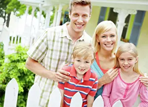 Porch Prints: Love, portrait or kids on porch with happy family