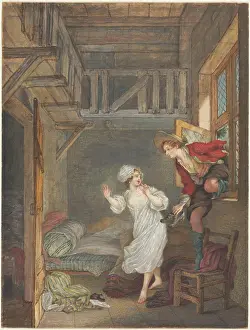 Gouache Prints: The Lover's Visit, c. 1765. Attributed to Pierre-Antoine Baudouin (French)