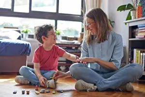 Conversation Prints: LOVING MOMENT OF HAPPY MOTHER PLAYING WITH HER CHILDREN