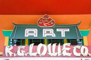 Commercial Sign Prints: Low angle view of an art gallery, Central Plaza, Chinatown, Los Angeles, California, USA