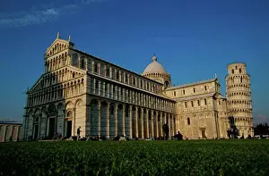 Duomo Prints: Low angle view of a cathedral near a tower, Duomo, Leaning Tower, Pisa, Italy