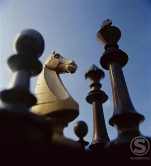 Knight Prints: Low angle view of chess pieces