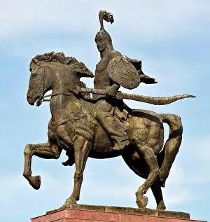 Equestrian Statue Prints: Low angle view of Manas Statue, Bishkek, Kyrgyzstan