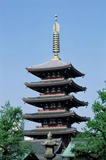 Asakusa Prints: Low angle view of the turrret of a temple, Asakusa Kannon Temple, Tokyo, Japan
