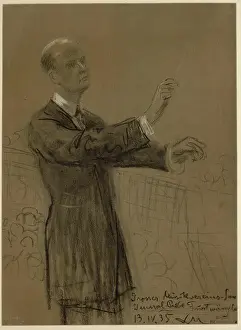 Realism Prints: Ludwig Michaleks 1935 chalk drawing on brown paper shows conductor Furtwängler conducting