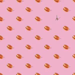 Flour Prints: macaroons with shadow on pink background, seamless pattern