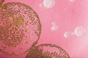 Shapes Prints: Macro shot of oil bubbles over colored background
