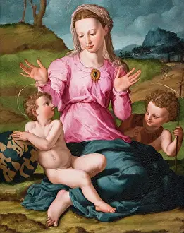 Beautiful Woman Prints: Madonna and Child with Saint John the Baptist; about 1540; Oil on poplar panel Agnolo Bronzino; Italian; 1503-72
