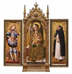 Whitebackground Prints: Madoona and Child Enthroned by Carlo Crivelli; Tempera on wood; Gold ground; 1472
