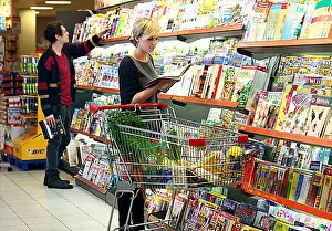 Newspaper Prints: Magazine rack, newspapers, supermarket, Germany, Europe