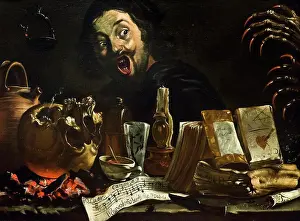 Facial Expression Prints: Magic Scene with Self - Portrait by Pieter van Laer; called Il Bamboccio; Oil on canvas; circa 1638 - 39