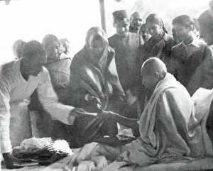 Global Prints: Mahatma Gandhi receiving a present at Khadi Pratishthan