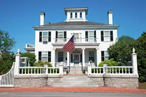Capital Cities Prints: Maine Governors Mansion with US Flag, Augusta, Maine, the state capital of Maine