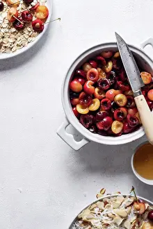 Home Grown Prints: Making a cherry crisp, sliced cherries