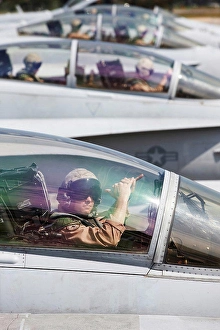 Cockpit Prints: Malaysia, Kuantan Air Base, United States Marine Corps aviators in cockpits of F/A-18D Hornets