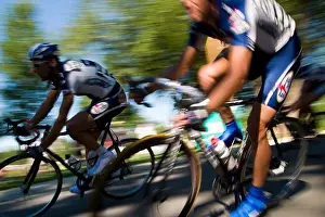Colorado Prints: Male athletes competing in a bike criterion race in North Boulder Park in Boulder