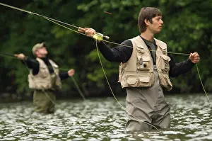 Fly Fishing Prints: Two males fly fishing in westen Washington