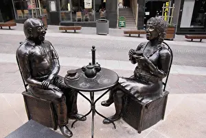 Maltese Prints: Malta, Sliema, Metal sculpture, old couple drinking tea