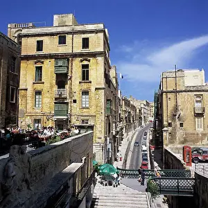 Urban Environment Prints: Malta, Valletta, old town, bridge cafe, Europe