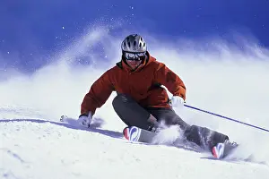 Utah Prints: Man carving on his skis at Alta, Utah