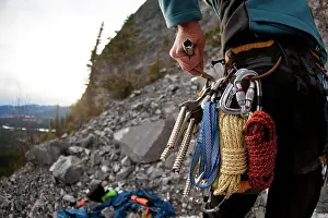 Somebody Prints: A man gears up to climb the alpine route Coire Dubh Integrale 5
