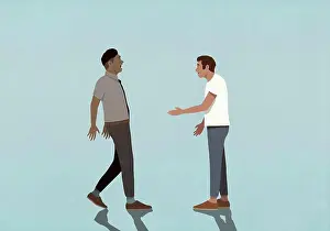 Coworker Prints: Man with hand outstretched greeting surprised businessman