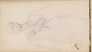 Chest Prints: Man holding a roll of paper for his chest.Leaf 7 verso from a sketchbook with 51 sheets