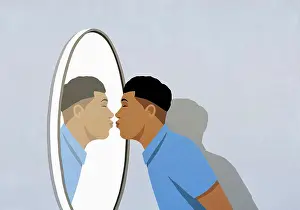 Attitude Prints: Man kissing reflection in mirror