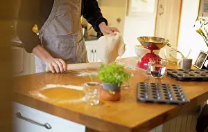 Dough Prints: Man making fresh bread dough on kitchen counter