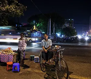 City Location Prints: Man sitting on a pedicab, Yangon, Myanmar