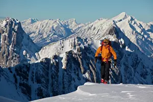 A man ski tours along the French/Haig Robertson Traverse, Peter Lougheed Provinicial Park, Kananaskis, Alberta, Canada