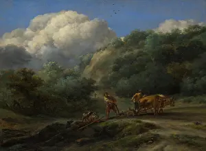 Peasant Prints: A Man and a Youth ploughing with Oxen by Berchem