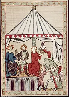Manuscript Prints: Manesse Codex: Knight Receives Ring from His Lady 1305-1340 Artist Unknown Illuminated manuscript Heidelberg University