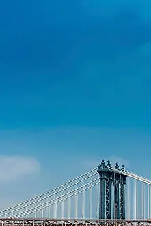 Good Weather Prints: Manhattan Bridge, blue sky, landmark, bridge, construction, New York City, USA