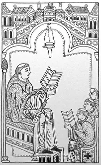 Manuscript Prints: Manuscript depicting Hugh of St Victor (1096-1141) teaching