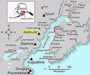 Communications Prints: Map of Cook Inlet and Surrounding Volcanoes