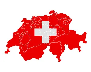 2015 Prints: Map and flag of Switzerland - Map and Flag of Switzerland Map and Flag of Switzerland - Map and Flag of Switzerland