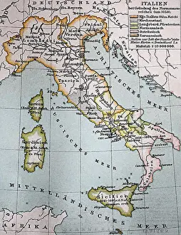 Story Prints: Map of Italy at the foundation of the Norman Empire around 1050