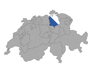 Geography Prints: Map of Switzerland with flag of Zurich - Map of Switzerland with Flag of Zuerich Map of Switzerland with the flag of