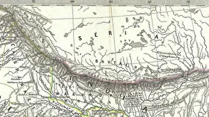 Tibet Prints: Map of Tibet &BAUTAE& &BHOTA& in 1865, from- 1865 Spruner Map of India and Southeast Asia