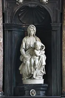 Flanders Prints: The marble sculpture The Madonna of Bruges by Michelangelo in the Church of Our Lady
