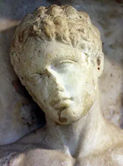 Nude Prints: Marble tombstone, found in Delos A nude youth taking an oil flask from a boy attendant