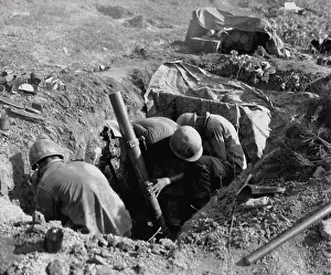 South Korea Prints: Marines fire an 81 mm mortar in the Battle of Obong-ni Ridge