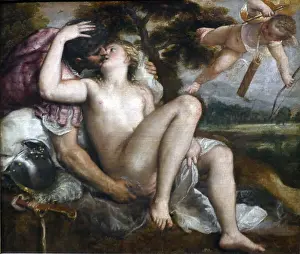 Mars Prints: Mars, Venus and Amor, around 1550. By Tizian Werkstatt (1488-1576)