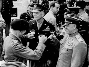 Frankfurt Prints: Marshal Zhukov (right) and General Eisenhower (center) drink a toast with Field Marshal Montgomery (left)