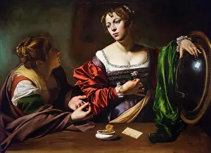 Period Costume Prints: Martha and Mary Magdalene; about 1598 Oil and tempera on canvas Michelangelo Merisi da Caravaggio Italian; 1571-1610