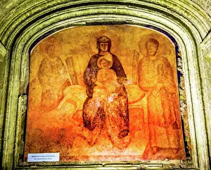 Pope Prints: Mary and baby Jesus fresco. Saint Luke's House underneath Santa Maria Via Lata Church