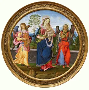 Madonna Prints: Mary with the Child and two Angels playing music