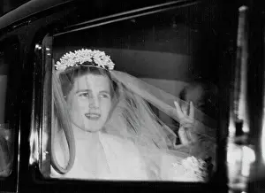 Married Prints: Mary Churchill Weds: Churchill Makes V-Sign -- As Miss Mary Churchill leaves her home for her wedding at St